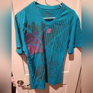 Sean Jean Tee Size Large Aqua Blue with Pink Designs